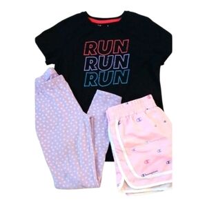 3/$10 3 pc Lot-Graphic Tee, Pink Shorts & Lilac Leggings